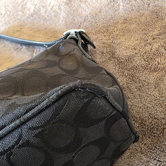 Coach Signature Black Jacquard Demi Shoulder Bag 6044 Leather Y2K Small Purse - Picture 12 of 16